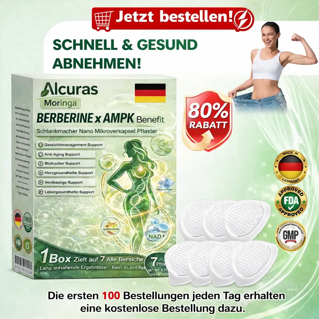 Offizieller Store | Alcuras Moringa × Berberin × AMPK 8-fach Slimming & Stoffwechsel-Nano-Mikronadel-Patch 🇺🇸 Nur 1× täglich · Sichtbare Veränderungen in 7 Tagen