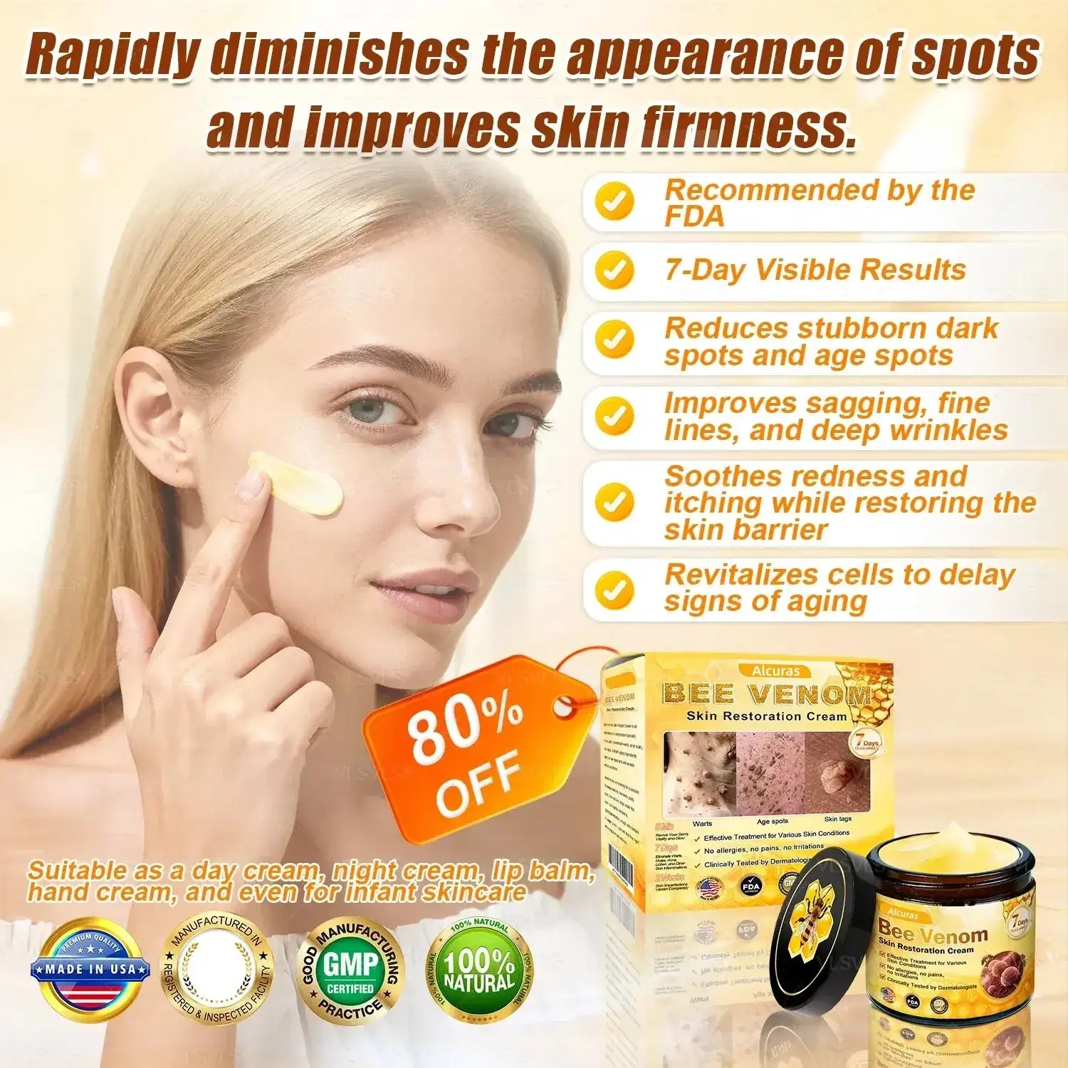 Alcuras Bee Venom Cream – Fast Skin Repair | Made in USA | 80% OFF!