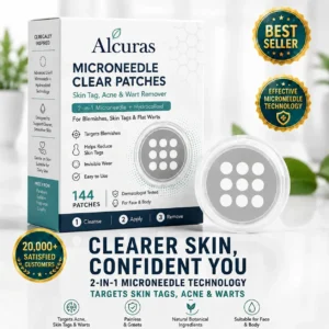 Alcuras®2-in-1 Microneedle & Hydrocolloid Patch🍀| Removes Raised Moles, Acne, Flat Warts & Skin Tags | Helps Improve Wrinkles, Scars & Blemishes | Invisible Patches for Face & Body