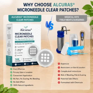 Alcuras®2-in-1 Microneedle & Hydrocolloid Patch🍀| Removes Raised Moles, Acne, Flat Warts & Skin Tags | Helps Improve Wrinkles, Scars & Blemishes | Invisible Patches for Face & Body
