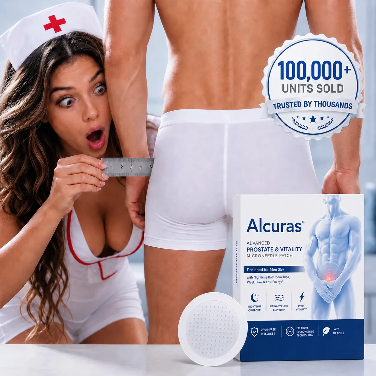 Alcuras® Advanced Prostate & Vitality Microneedle Patch Designed for Men 25+ with Nighttime Bathroom Trips, Weak Flow & Low Energy