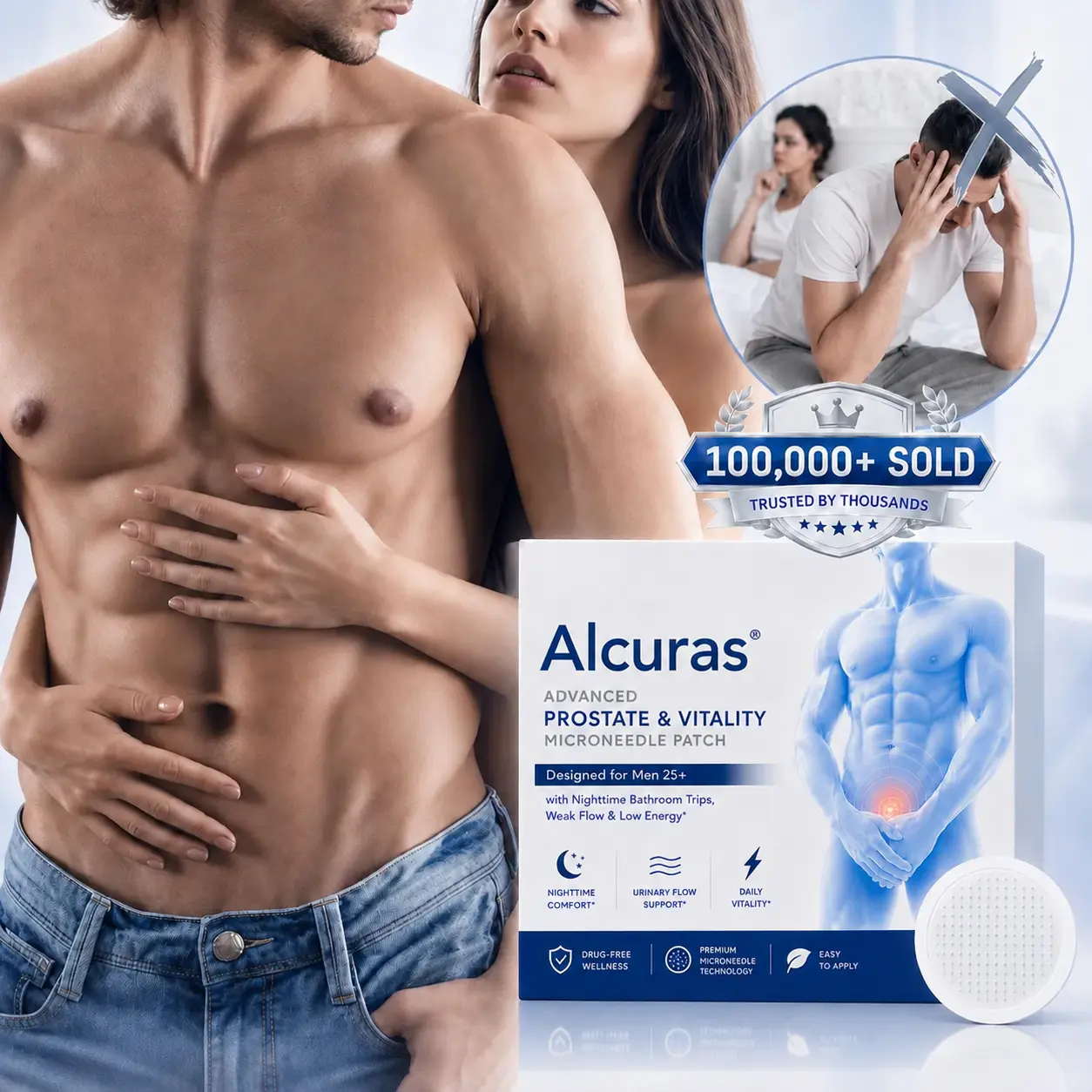 Alcuras® Advanced Prostate & Vitality Microneedle Patch Designed for Men 25+ with Nighttime Bathroom Trips, Weak Flow & Low Energy