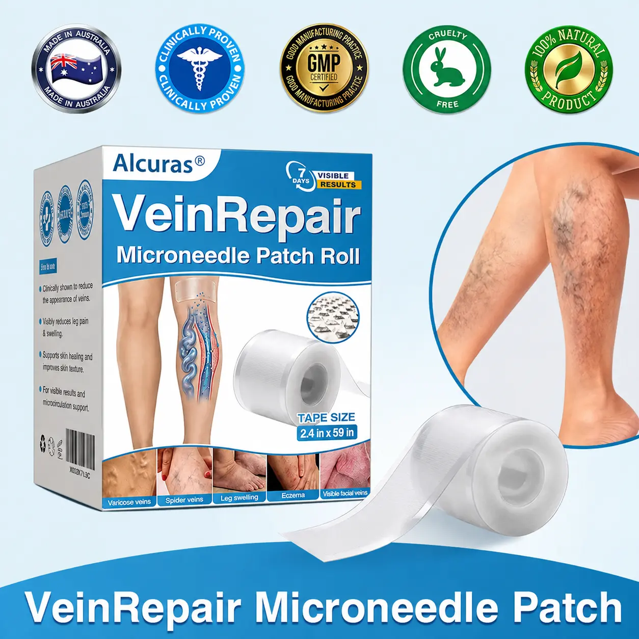 🇦🇺🏆✅️🏃Alcuras® VeinRepair Microneedle Patch Roll⚡Instant Relief, Long-Term Results